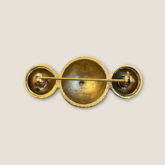 Trio Domed Brown Gold Vintage Brass Brooch - Picture 3 of 4